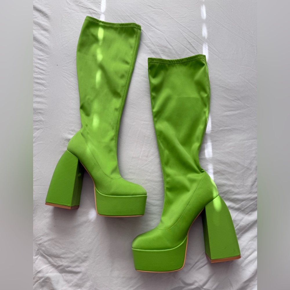 Green Platform Knee-High Boots